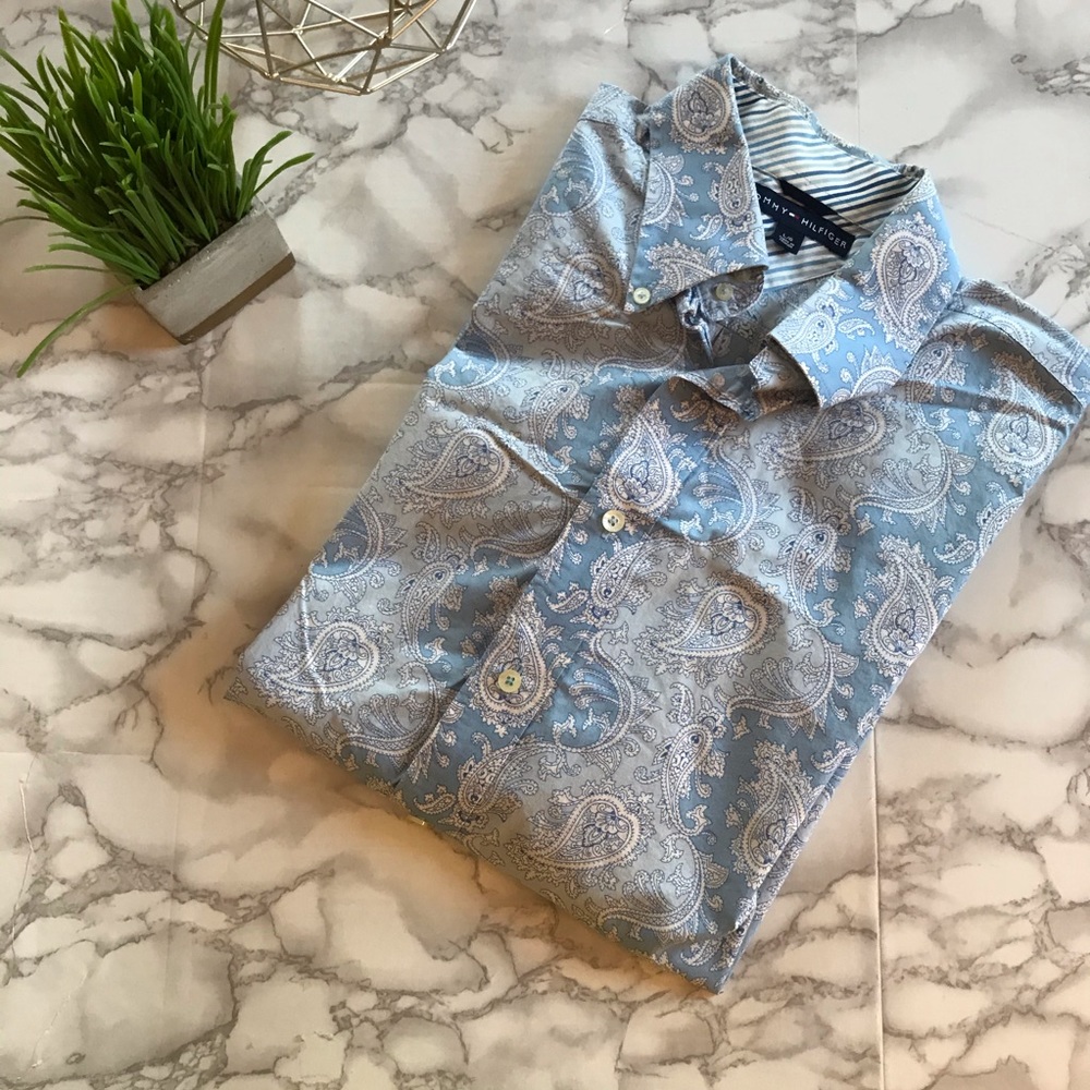 Tommy Hilfiger Paisley Blue Short Sleeve Button Up